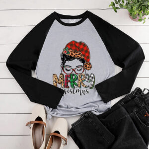 Raglan Long Sleeve Christmas Glasses Print