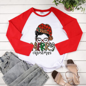Raglan Long Sleeve Christmas Glasses Print