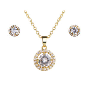 Manifold Simple Round Zircon Inlaid Clavicle Chain Necklace Earrings Two-piece Set