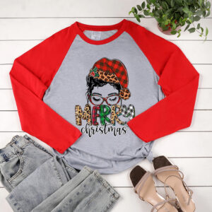 Raglan Long Sleeve Christmas Glasses Print