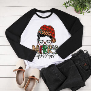 Raglan Long Sleeve Christmas Glasses Print