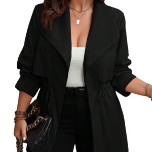 Drawstring Large Lapel Mid-length Trench Coat