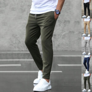 Men's Casual Drawstring Trousers With Pockets Fashion Slim Fit  Skinny Pencil Pants Clothing