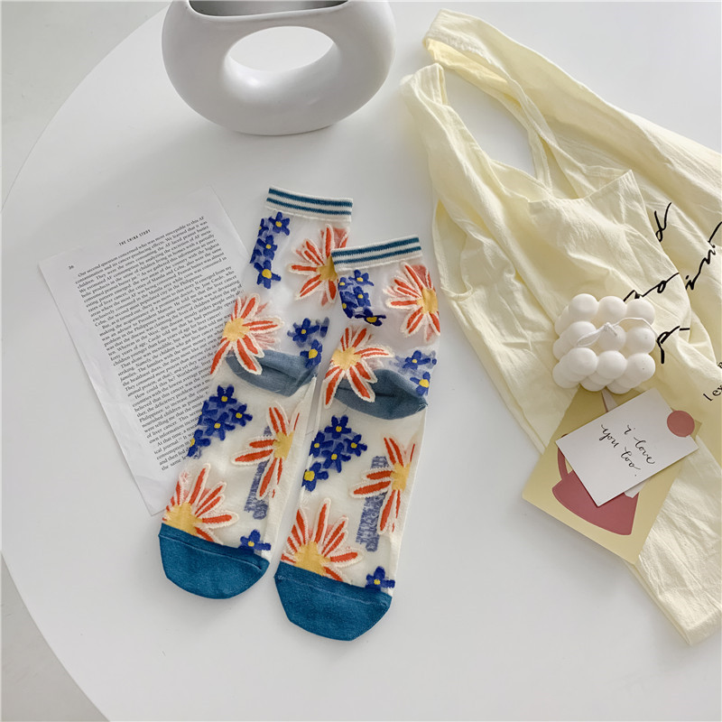 Retro Personality Breathable Glass Silk Socks Japanese Bright Color Socks - Image 2