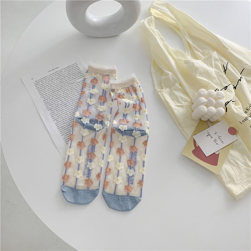 Retro Personality Breathable Glass Silk Socks Japanese Bright Color Socks - Image 3