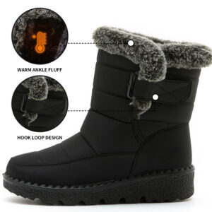 Snow Boots Winter Warm Hook And Loop Fastener Plush Shoes Women Waterproof Low Heels Platform Ankle Boots