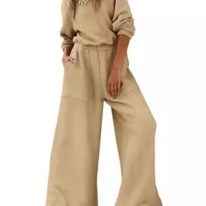 European And American Fashion Sports And Leisure Long Sleeve Solid Color Backless Sweater Jumpsuit Suit Women