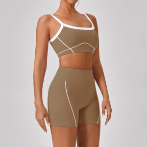 Outdoor Sports Yoga Suits Women's Spaghetti Strap Contrast Color Fitness Set Outfits