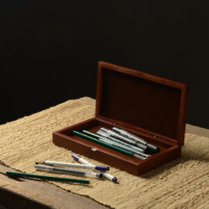 Bamboo Wood Simple Long Hinged Pencil Case