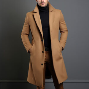 Men's Mid-length Trench Coat Fall Winter Slim Pockets Single-breasted Collar Jacket  Casual Business Comfortable Overcoat Clothing