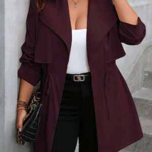 Drawstring Large Lapel Mid-length Trench Coat