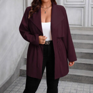 Drawstring Large Lapel Mid-length Trench Coat