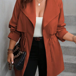 Drawstring Large Lapel Mid-length Trench Coat