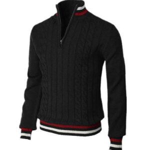 Spring And Autumn New Color Blocked High Necked Knitted Shirt