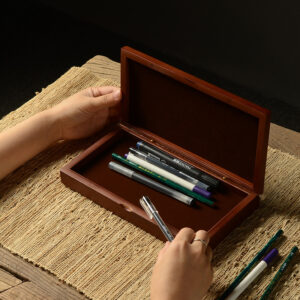 Bamboo Wood Simple Long Hinged Pencil Case