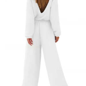 European And American Fashion Sports And Leisure Long Sleeve Solid Color Backless Sweater Jumpsuit Suit Women