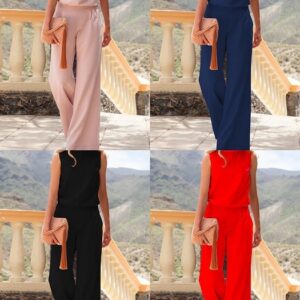 Solid Color Sleeveless Loose Jumpsuit Women