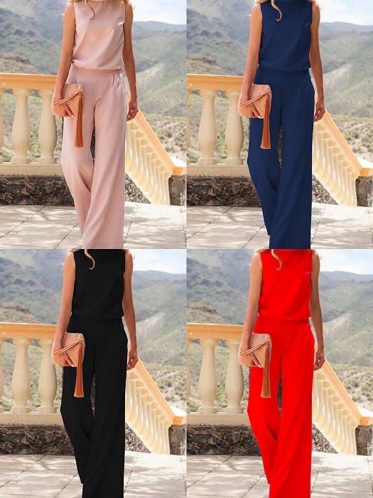 Solid Color Sleeveless Loose Jumpsuit Women - Image 2
