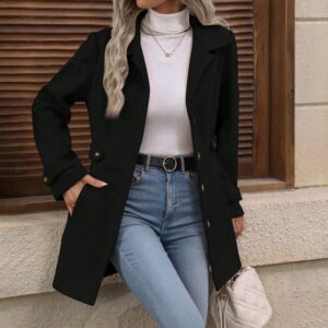 Elegant Single-breasted Woolen Coat Buttons Lapel Mid-length Jacket Temperament Commuter Outwear Clothing For Women