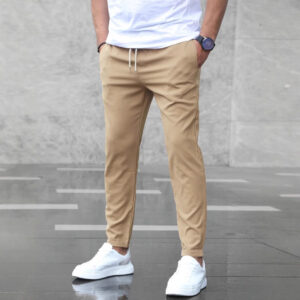 Men's Casual Drawstring Trousers With Pockets Fashion Slim Fit  Skinny Pencil Pants Clothing