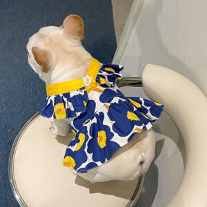 Lotus Leaf Lace Blue Cotton Print Pet Skirt